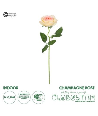 GloboStar® Artificial Garden CHAMPAGNE ROSE BRANCH 21141 Τεχνητό Διακοσμητικό Κλαδί Σαμπανιζέ Τριαντάφυλλο Y50cm